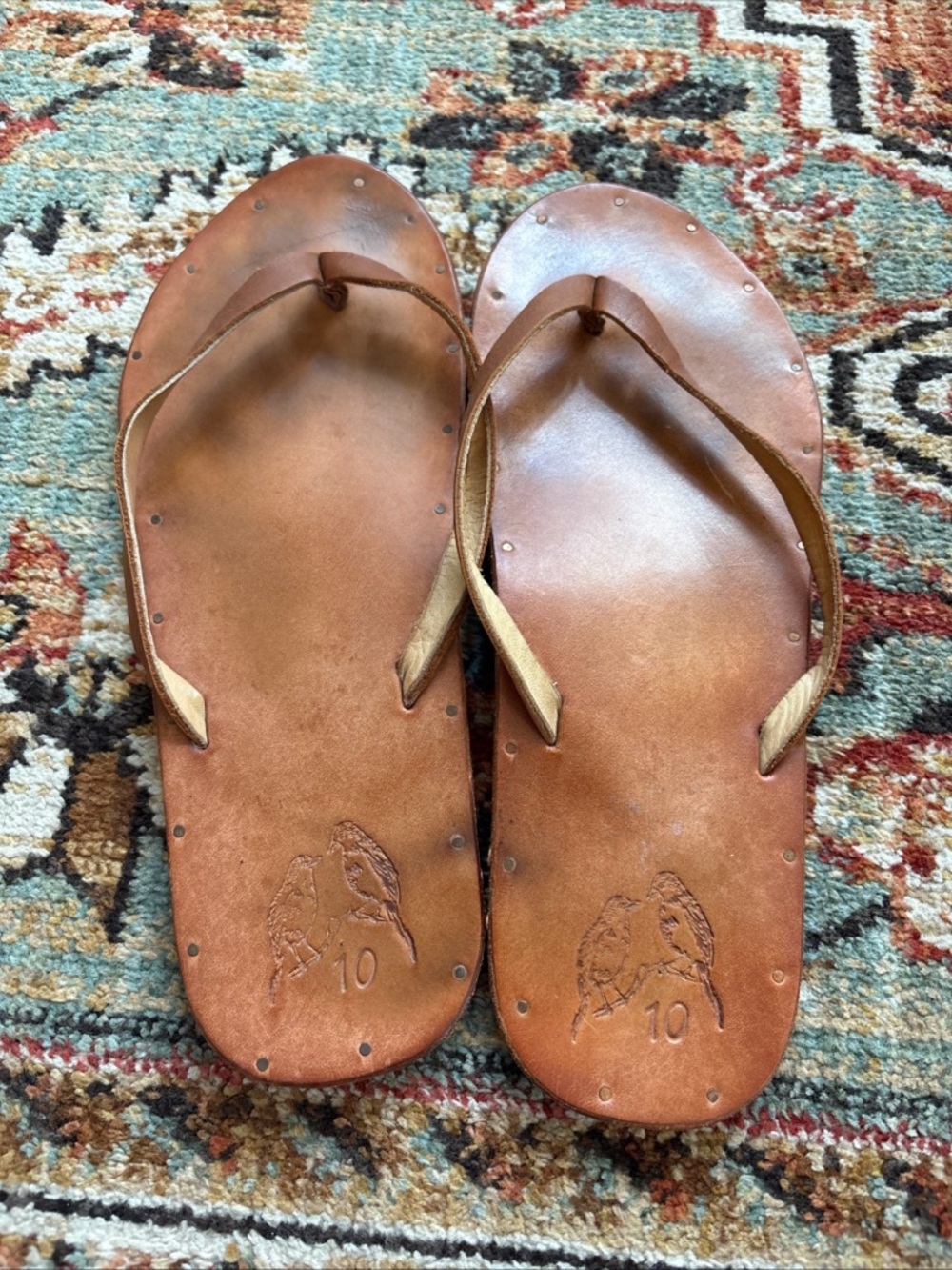 Beek Brown leather flip flops size 10 - Picture 2 of 10